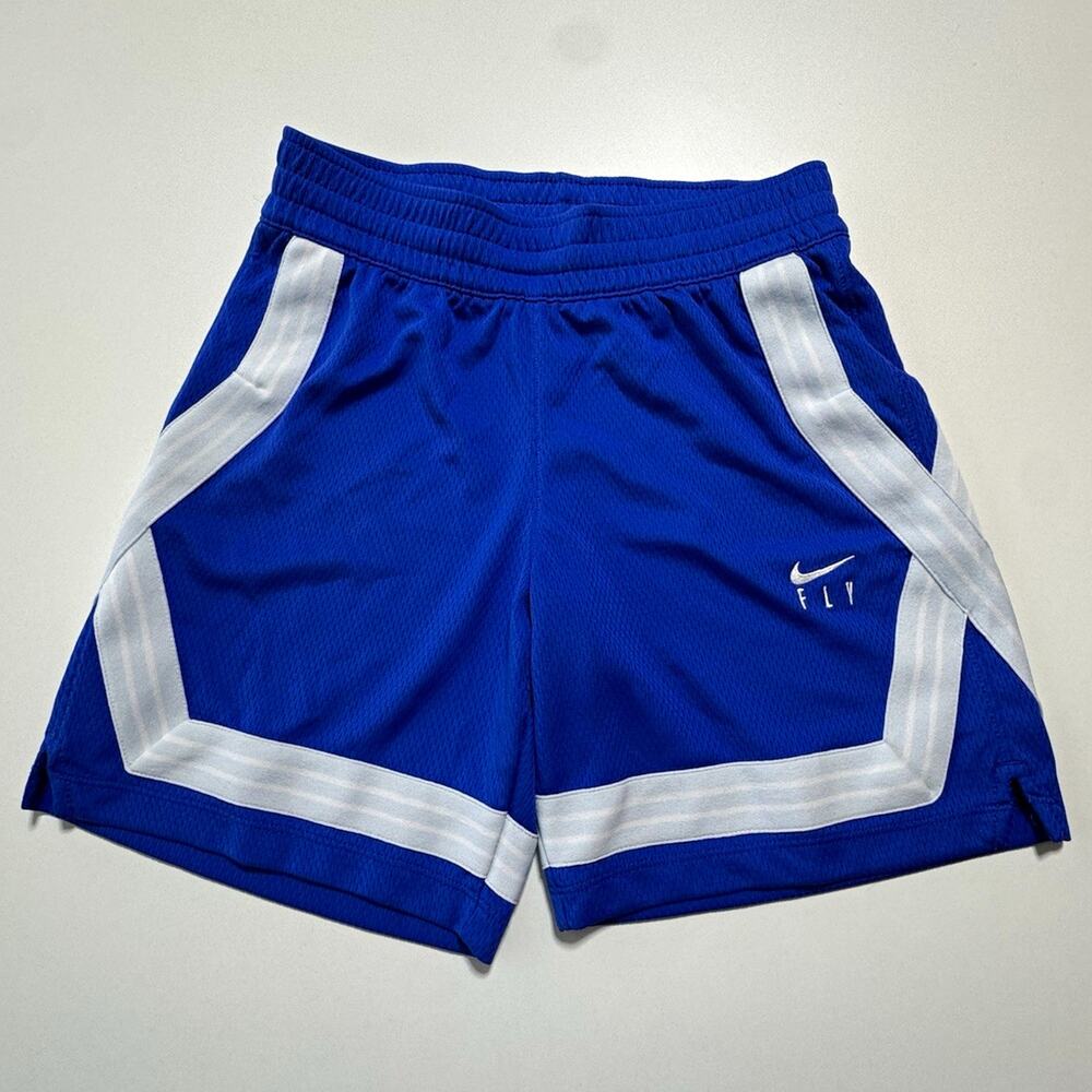 Nike Fly Youth Girls S Blue/White Mesh Basketball Shorts 6" Inseam Pockets
